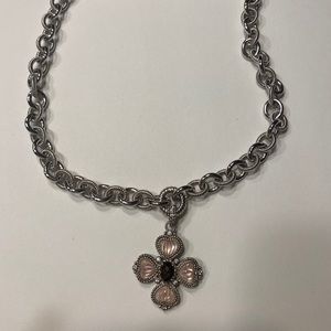 Judith Ripka Cross Mother of Pearl Quartz Necklace